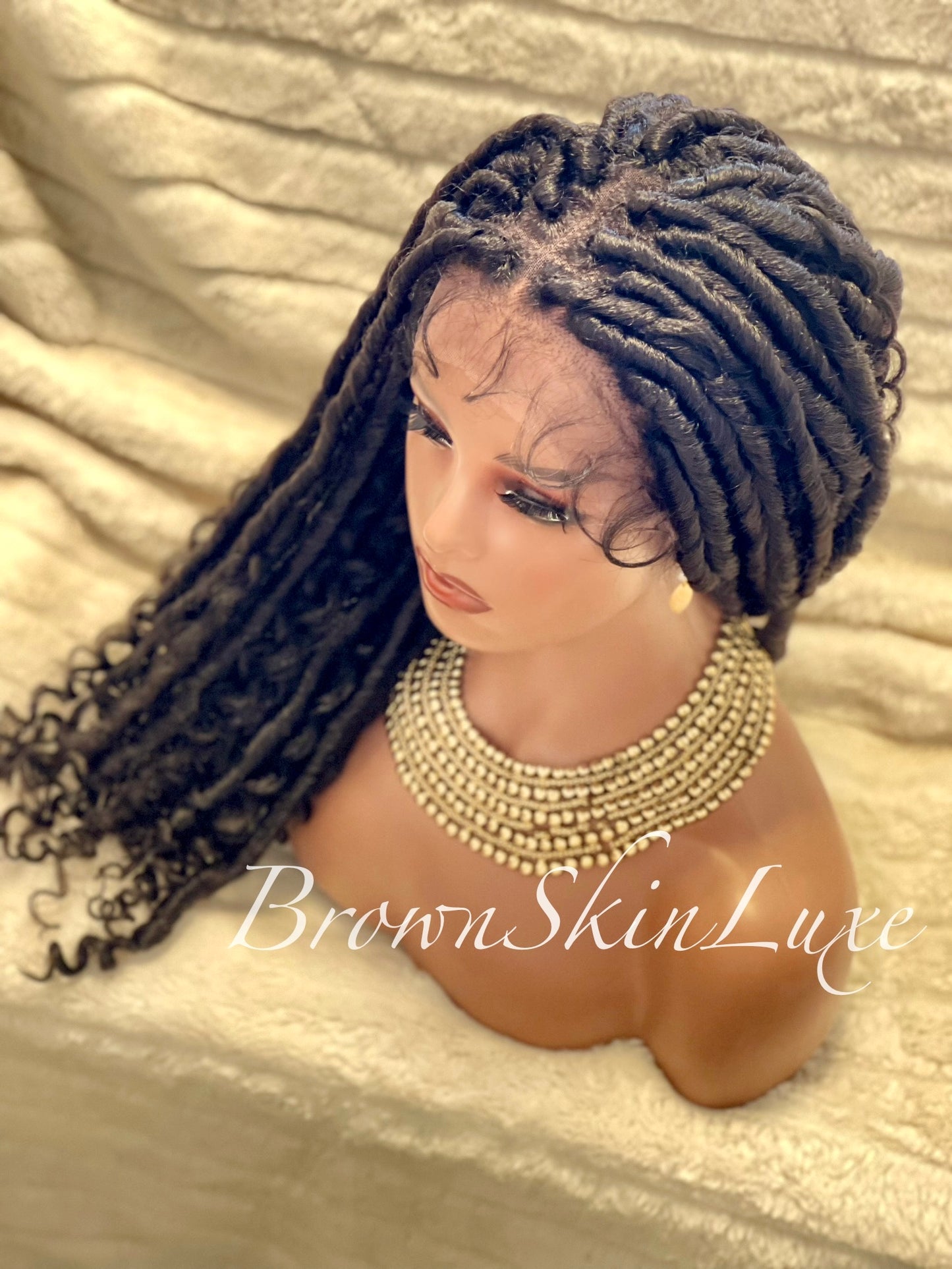 26 Inches Faux Goddess Locs with Curls Braids Lace Closure Wig