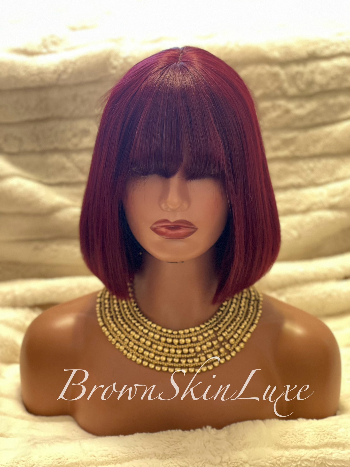 10Inches Reddish Purple Layered Cut Bob with Bangs