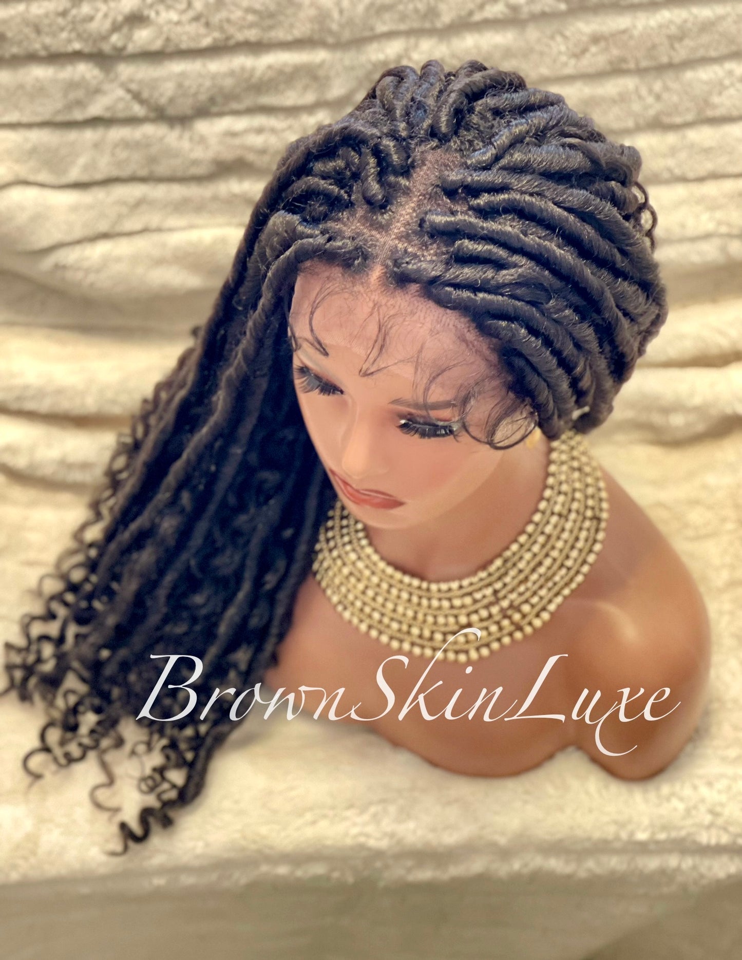 26 Inches Faux Goddess Locs with Curls Braids Lace Closure Wig