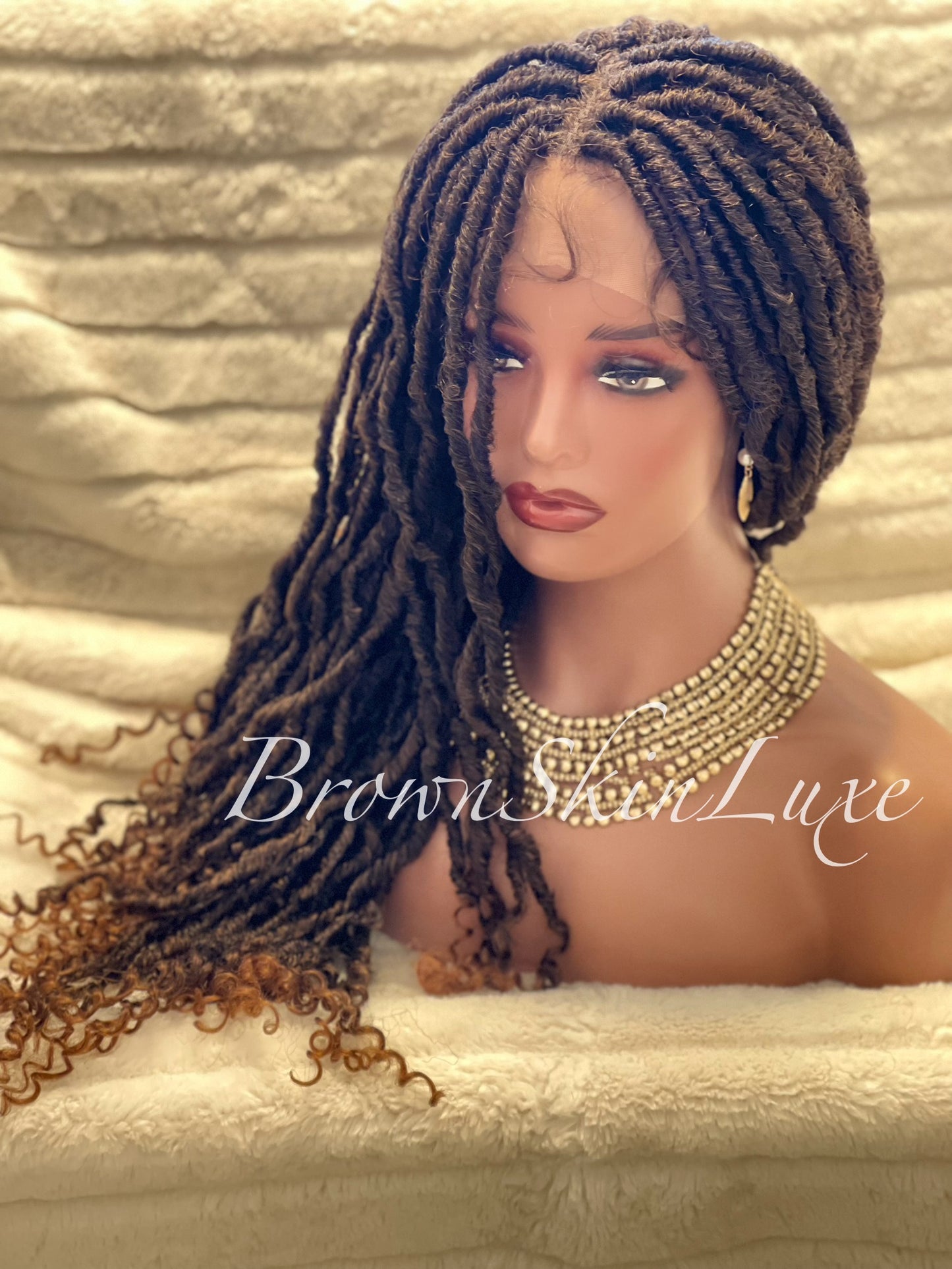 26 Inches Deep Curl Ends Boho Goddess Locs Lace Closure Wig