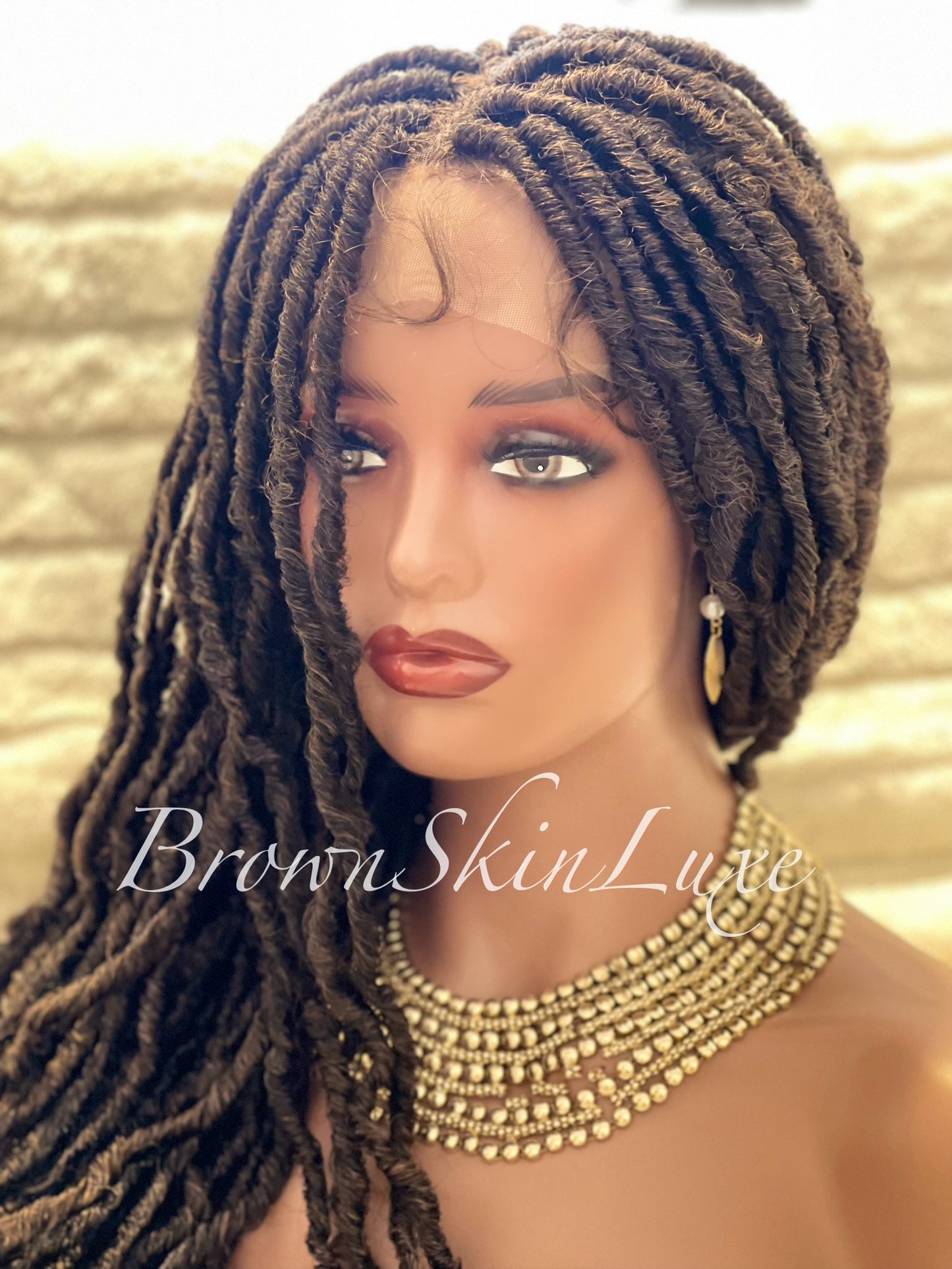 26 Inches Deep Curl Ends Boho Goddess Locs Lace Closure Wig