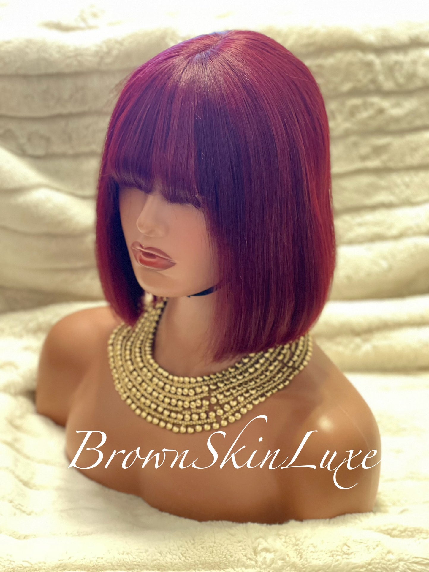 10Inches Reddish Purple Layered Cut Bob with Bangs