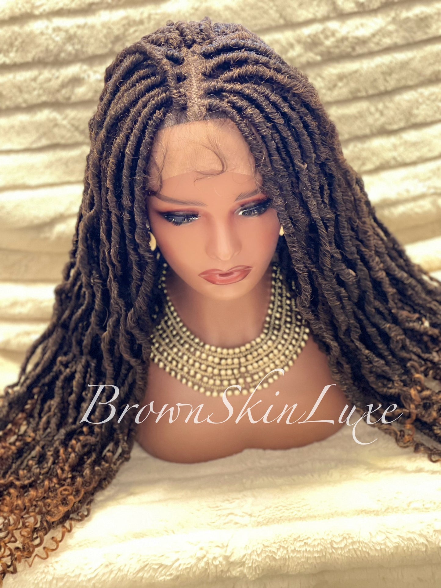 26 Inches Deep Curl Ends Boho Goddess Locs Lace Closure Wig