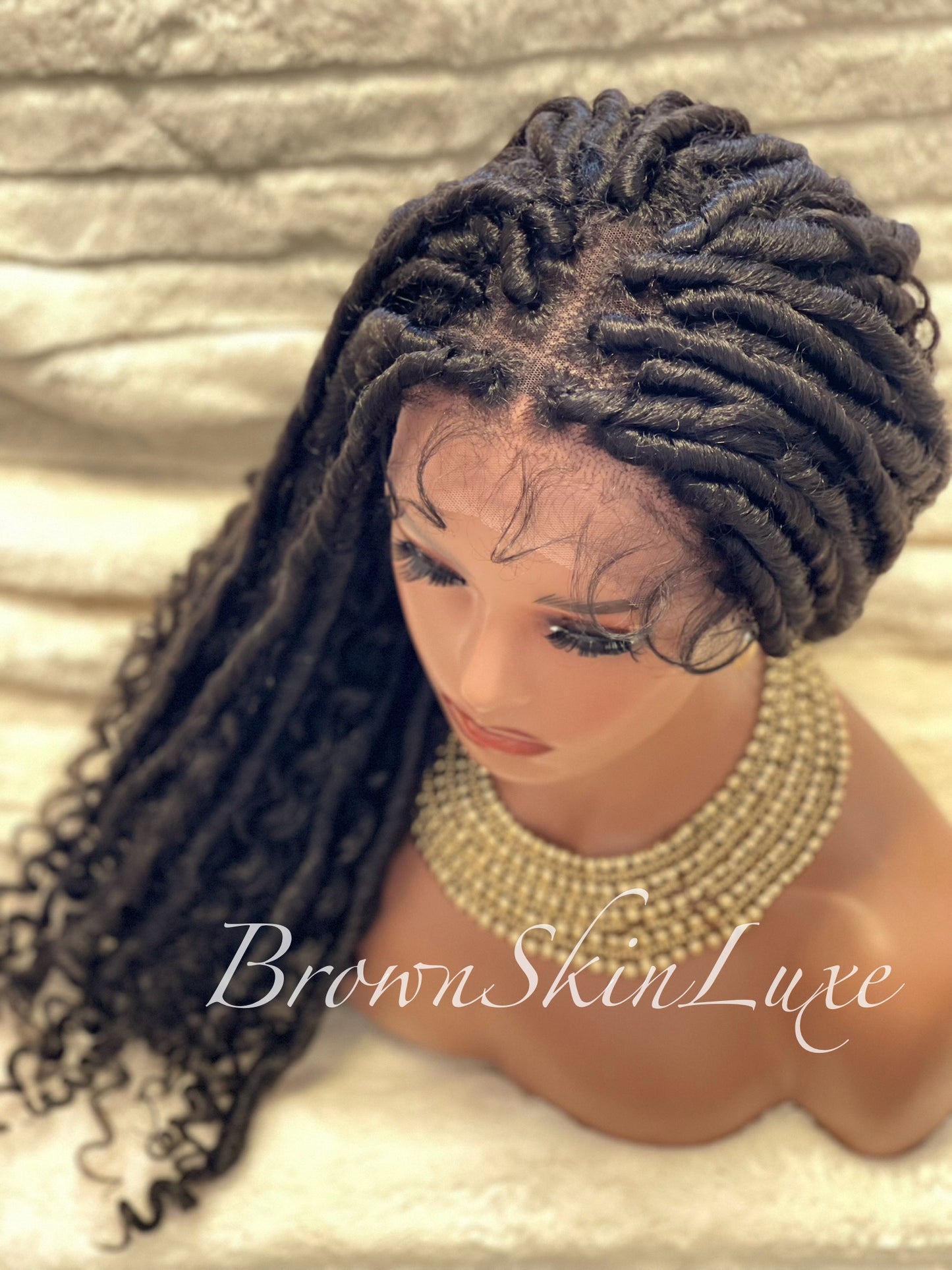 26 Inches Faux Goddess Locs with Curls Braids Lace Closure Wig