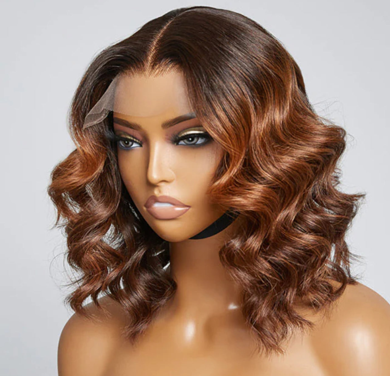 12 Inches Brown Ombré Loose Wave Closure Wig