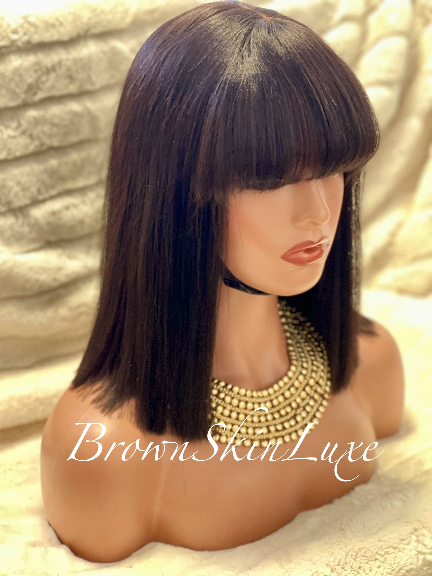 12 Inch Yaki Straight Bob With Bangs  Wig