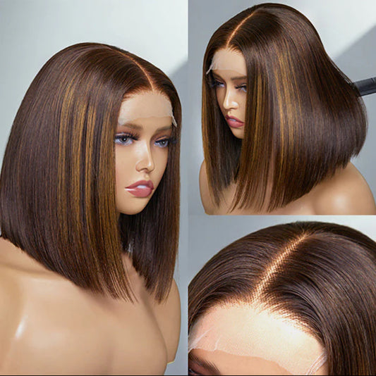 10 Inches Brown Highlights Wig