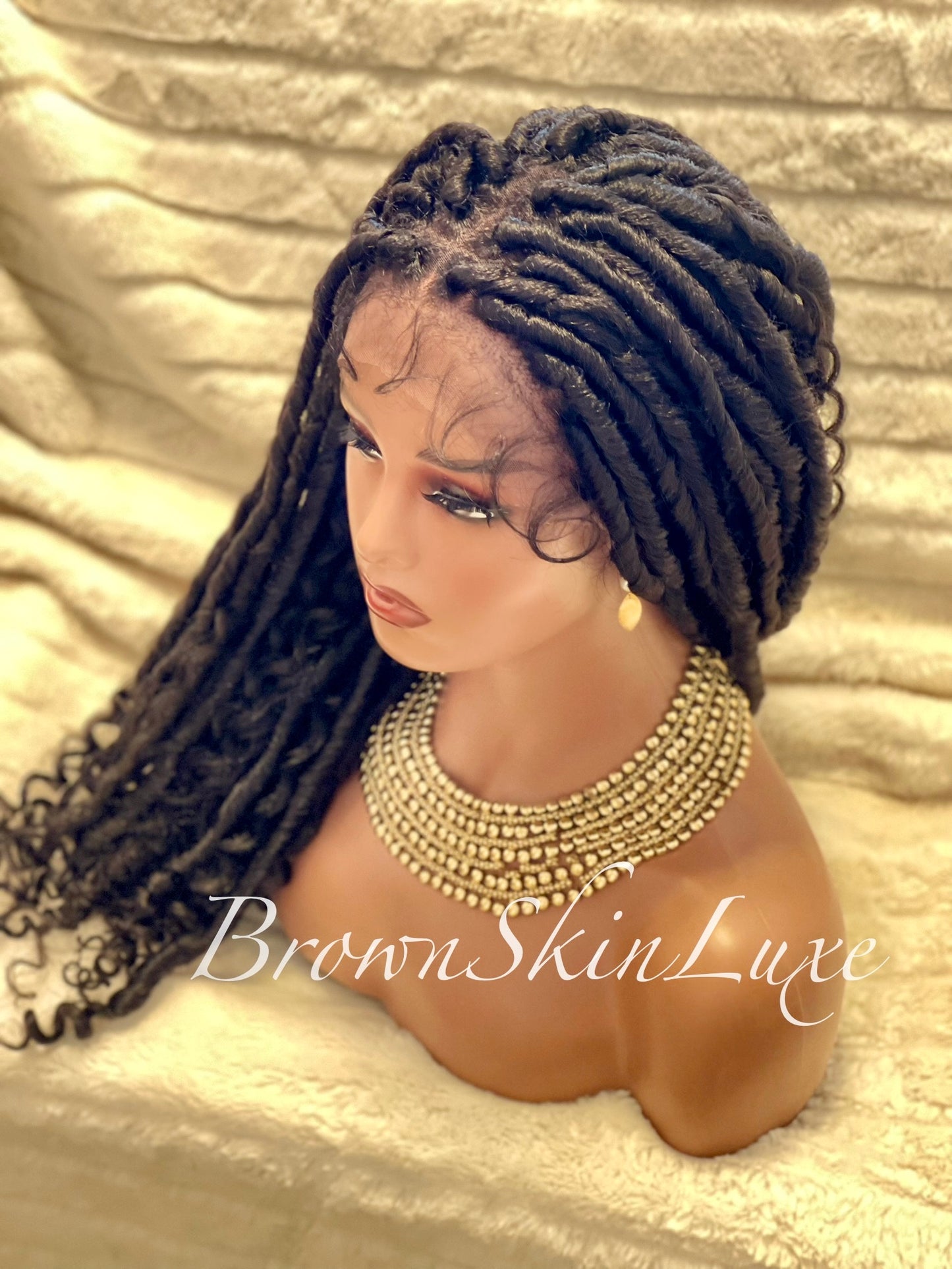 26 Inches Faux Goddess Locs with Curls Braids Lace Closure Wig