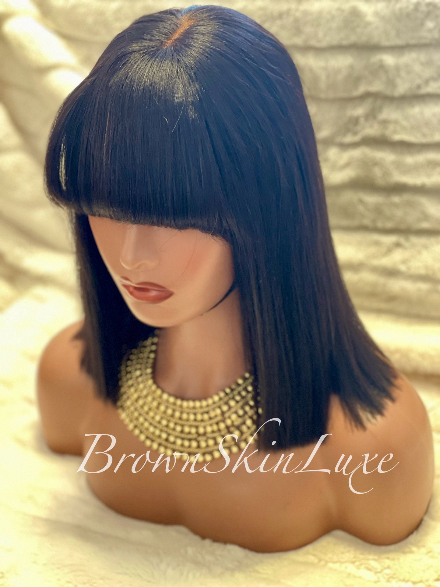 12 Inch Yaki Straight Bob With Bangs  Wig