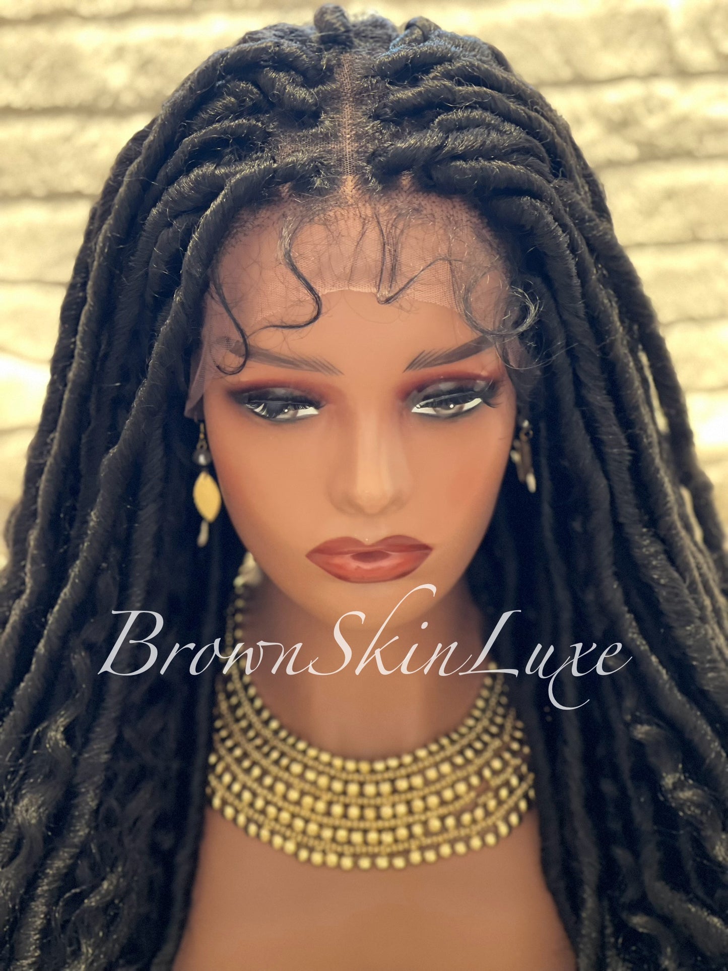 26 Inches Faux Goddess Locs with Curls Braids Lace Closure Wig