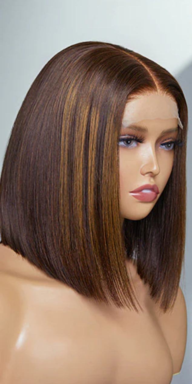 10 Inches Brown Highlights Wig