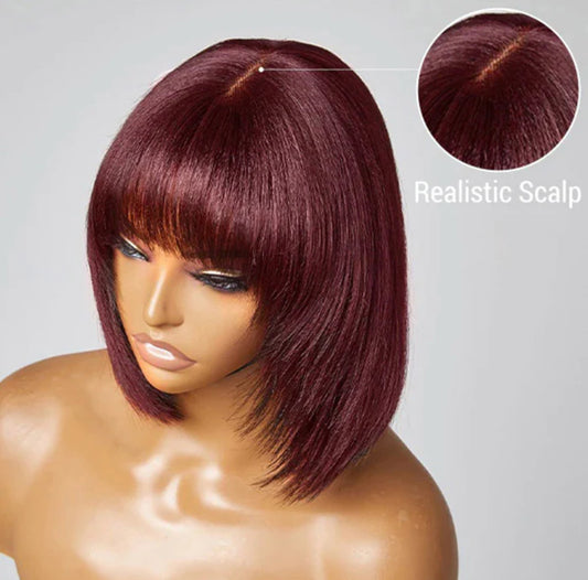 10Inches Reddish Purple Layered Cut Bob with Bangs