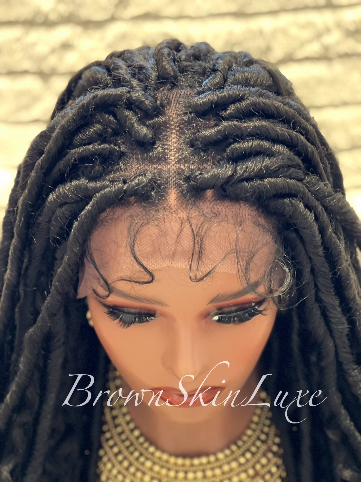 26 Inches Faux Goddess Locs with Curls Braids Lace Closure Wig