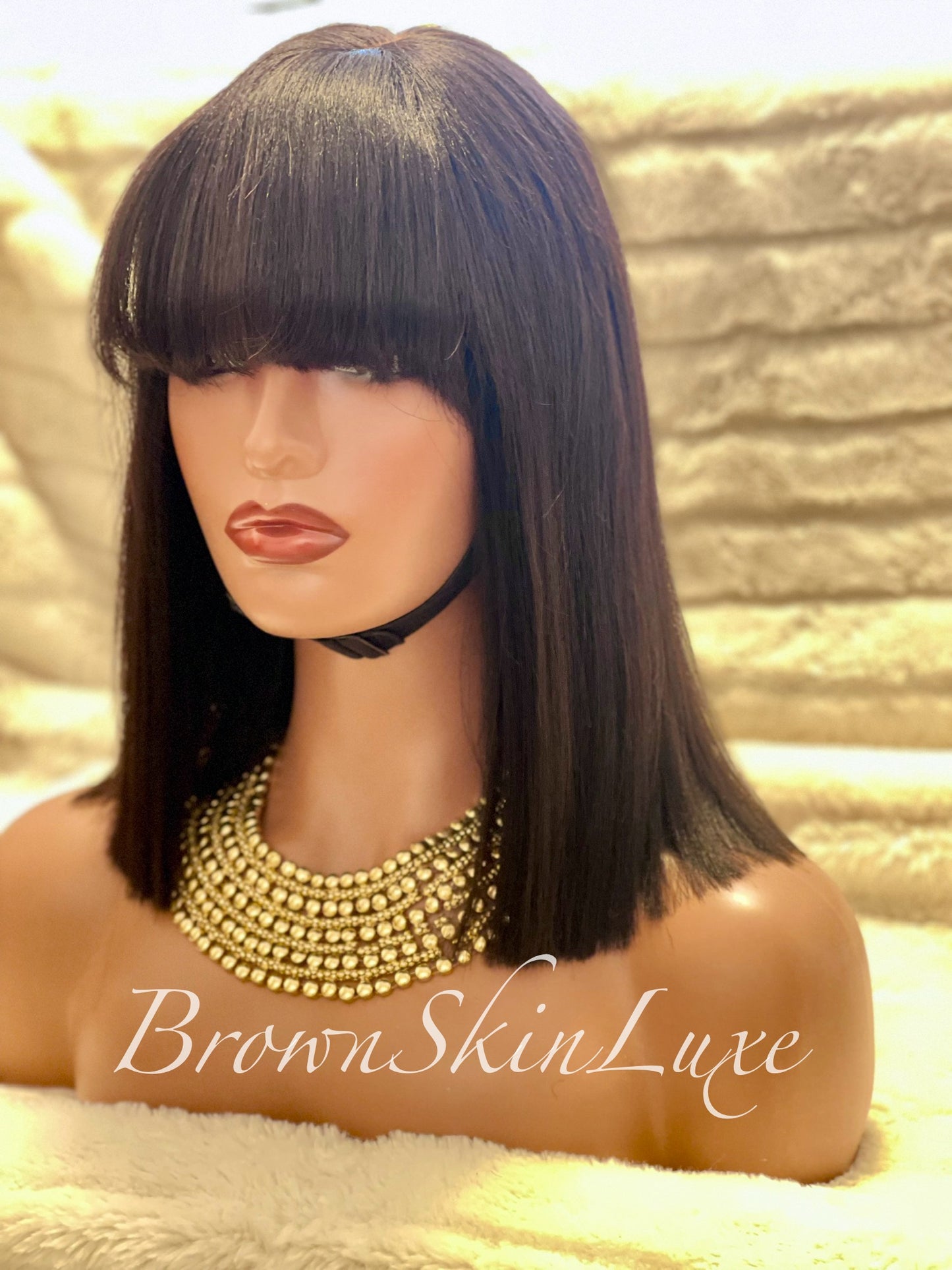 12 Inch Yaki Straight Bob With Bangs  Wig