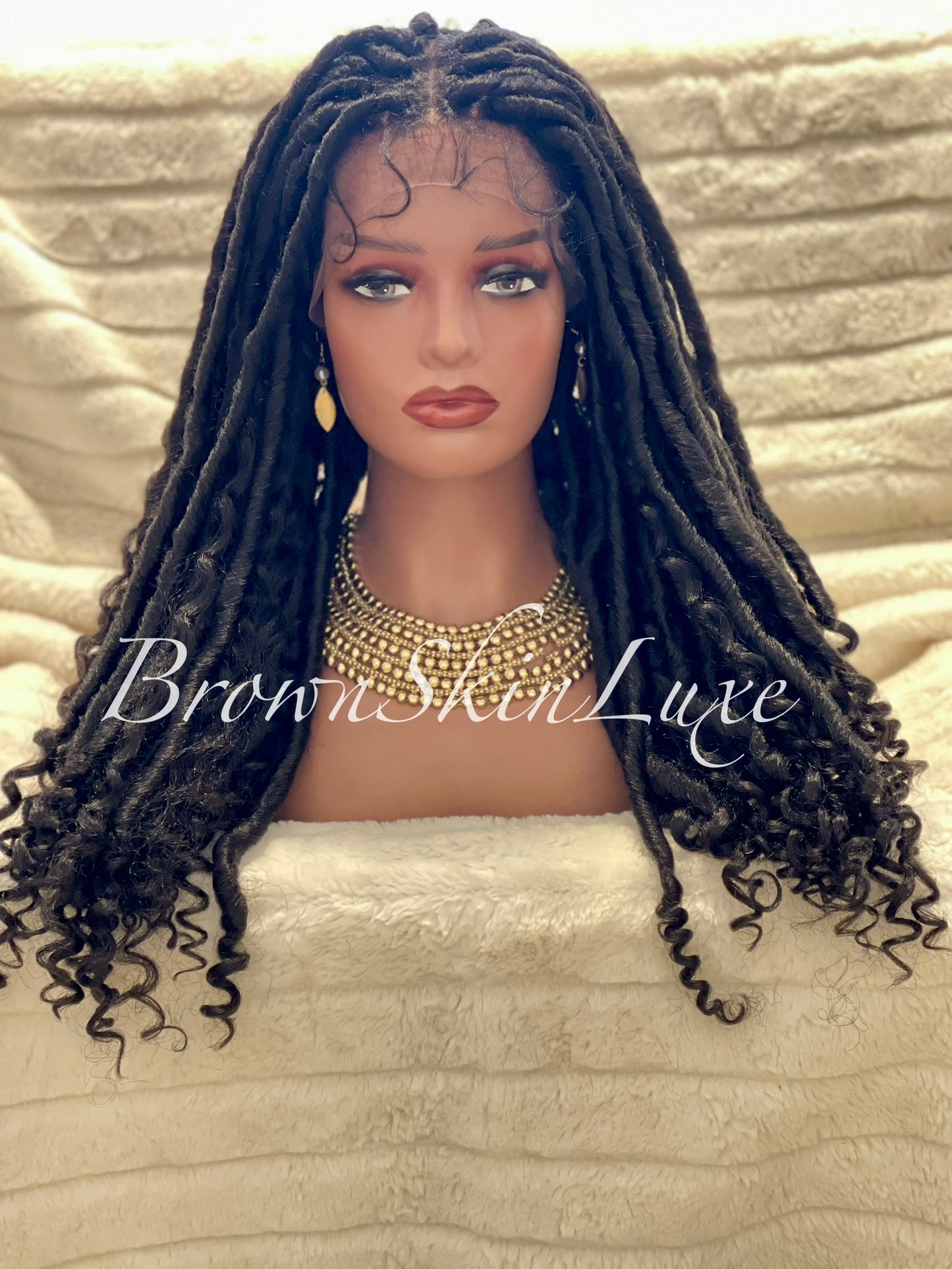 26 Inches Faux Goddess Locs with Curls Braids Lace Closure Wig