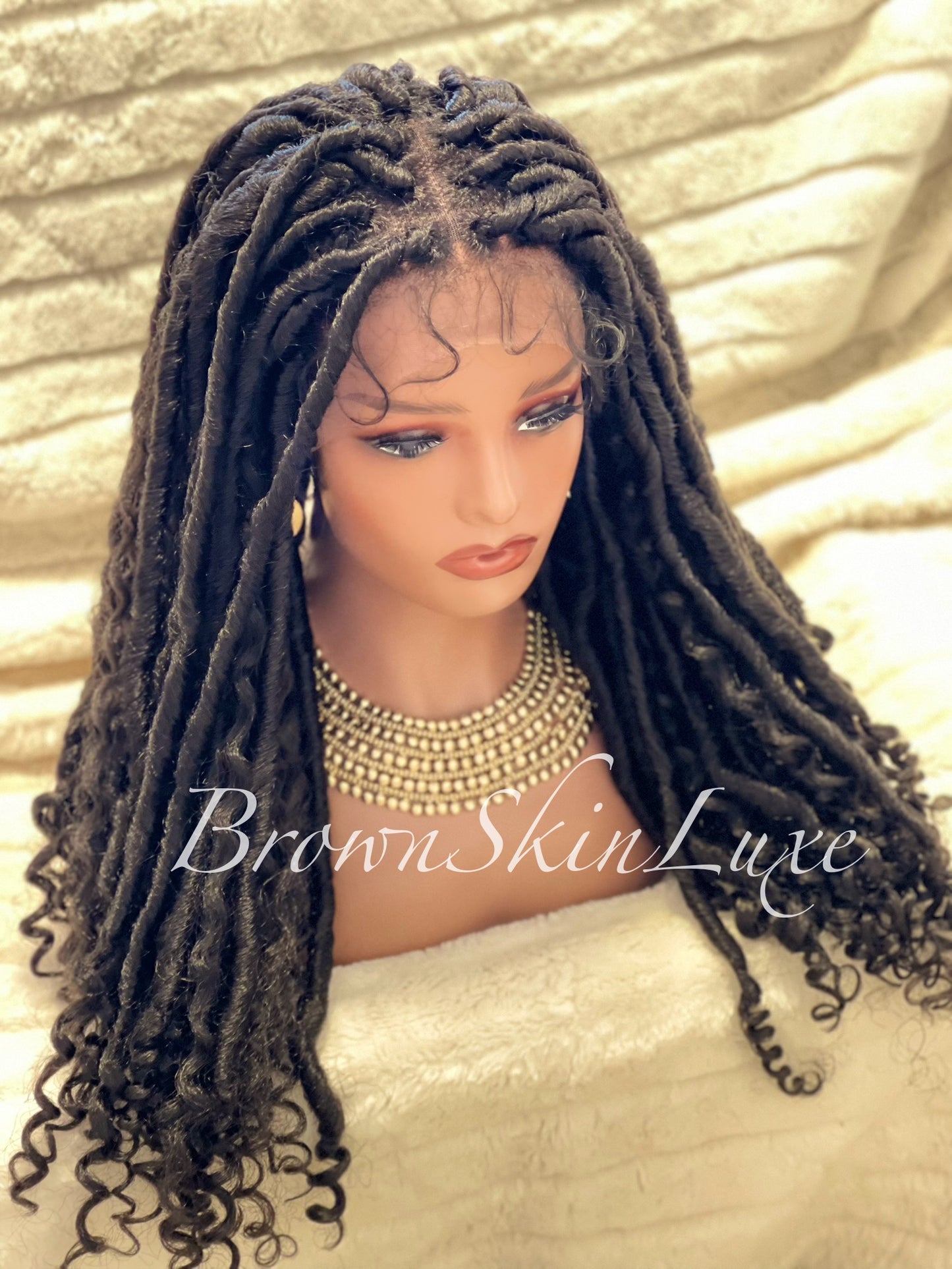 26 Inches Faux Goddess Locs with Curls Braids Lace Closure Wig