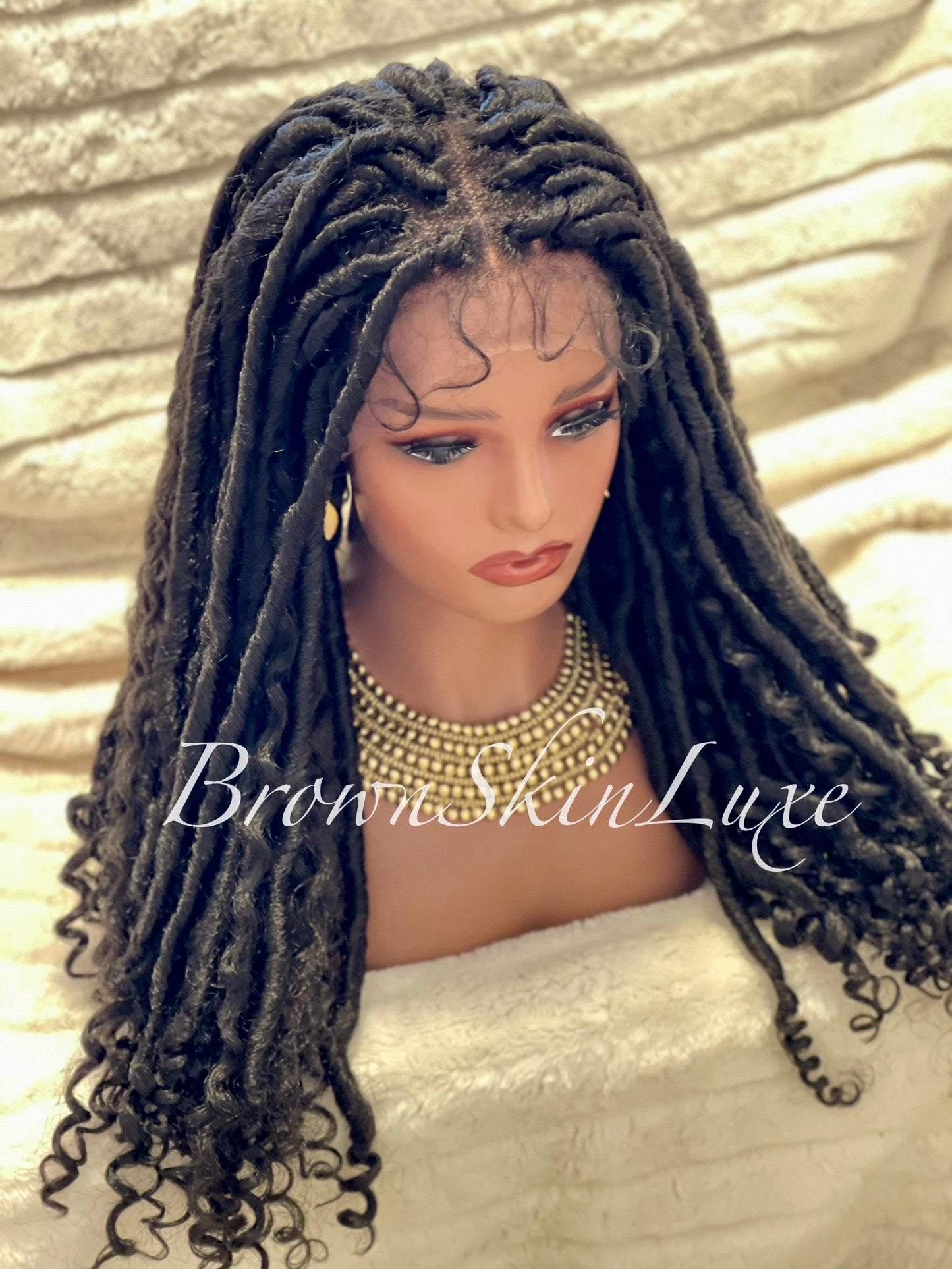 26 Inches Faux Goddess Locs with Curls Braids Lace Closure Wig