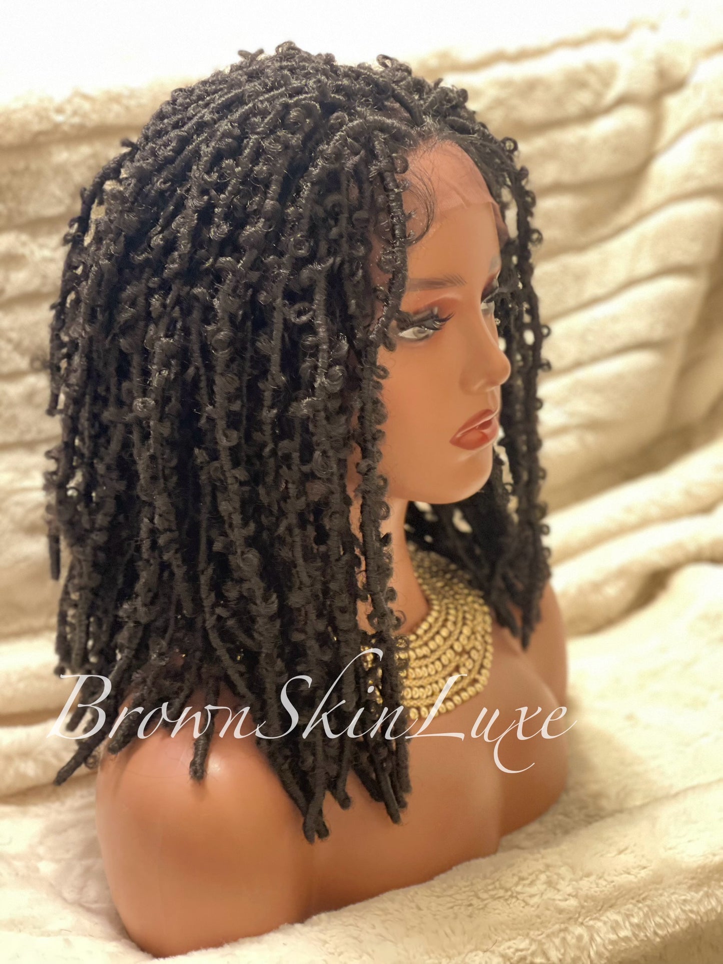 14 Inches Short Butterfly Locs Lace Closure wig