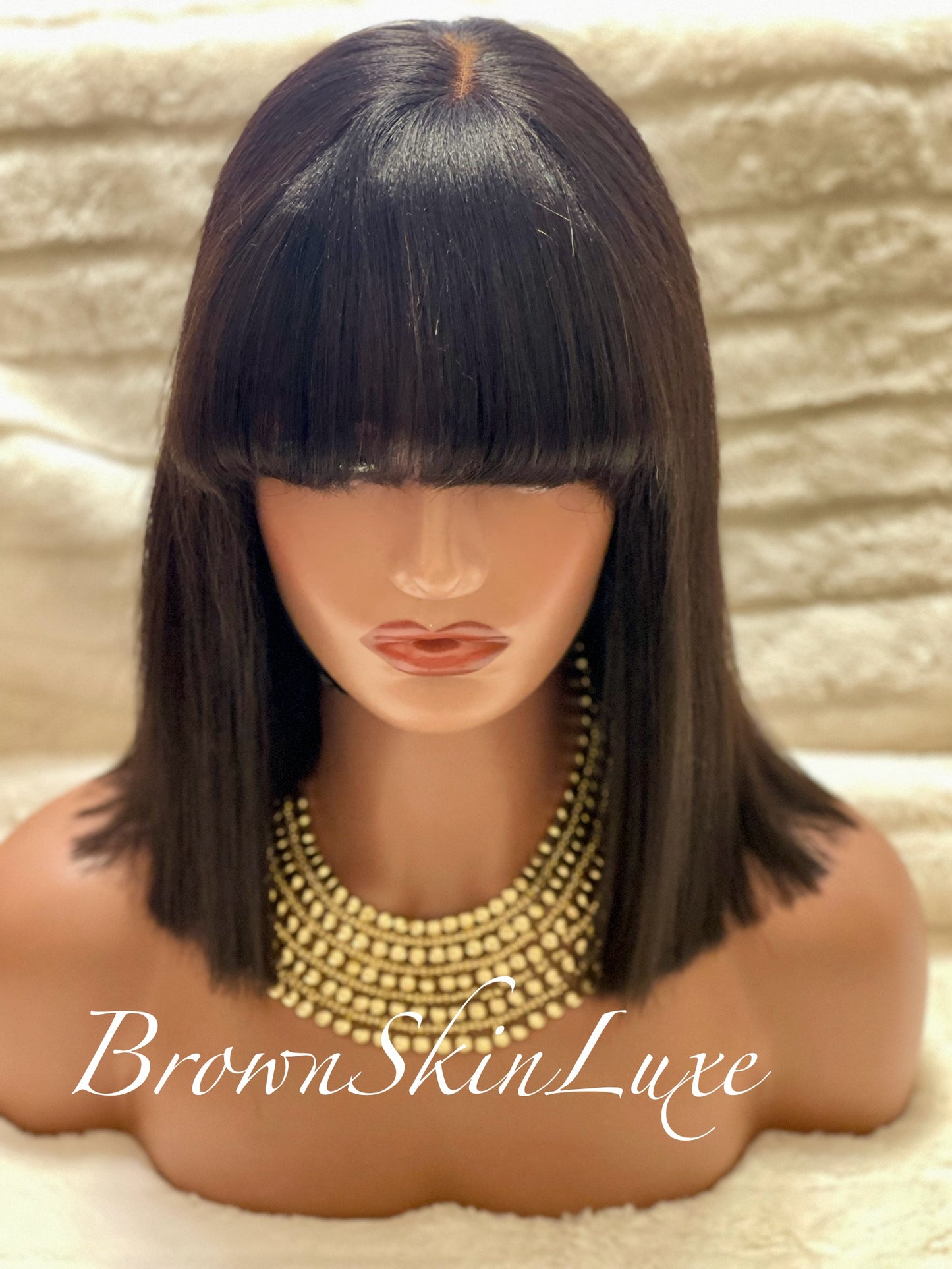 12 Inch Yaki Straight Bob With Bangs  Wig