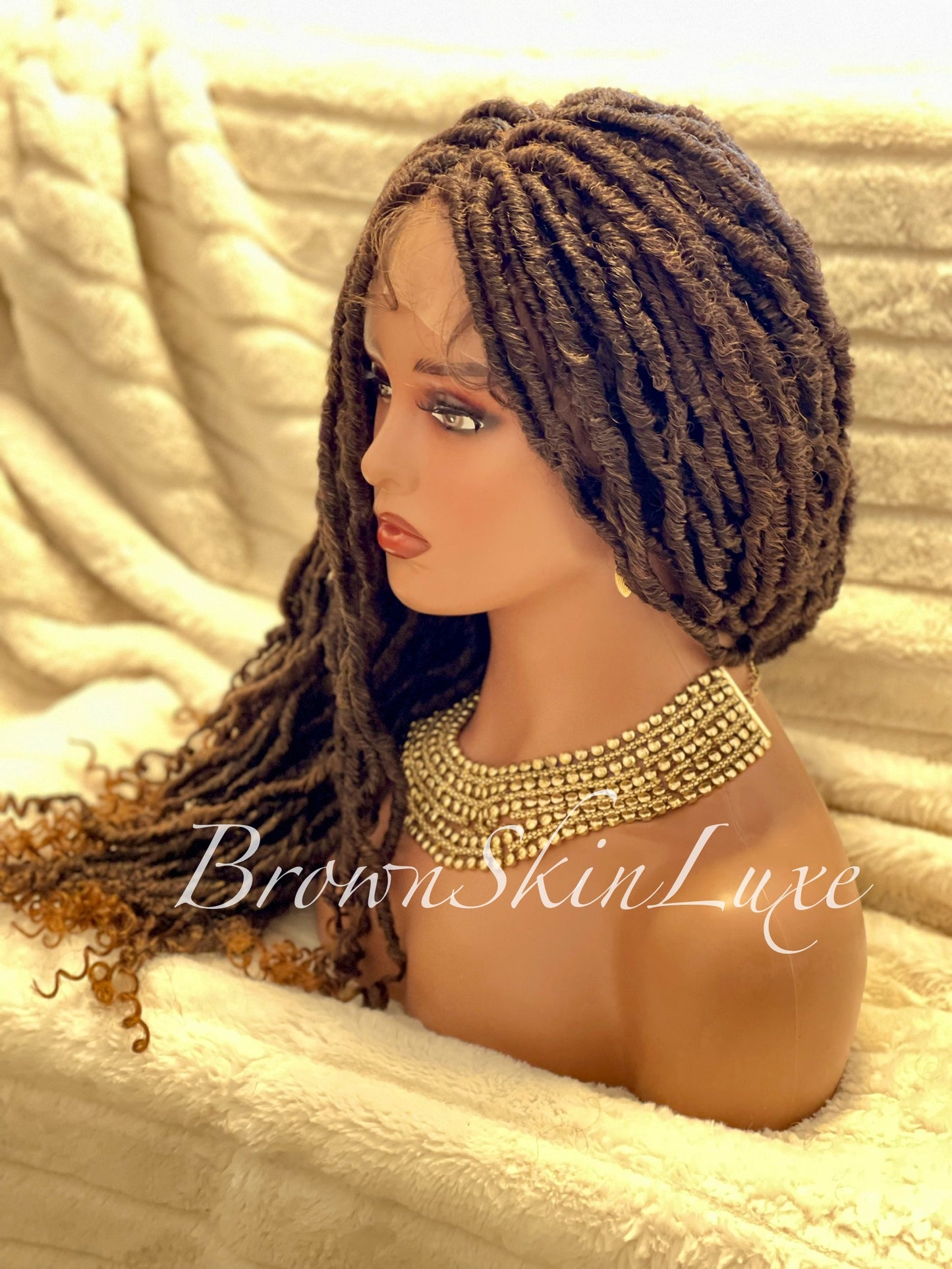 26 Inches Deep Curl Ends Boho Goddess Locs Lace Closure Wig