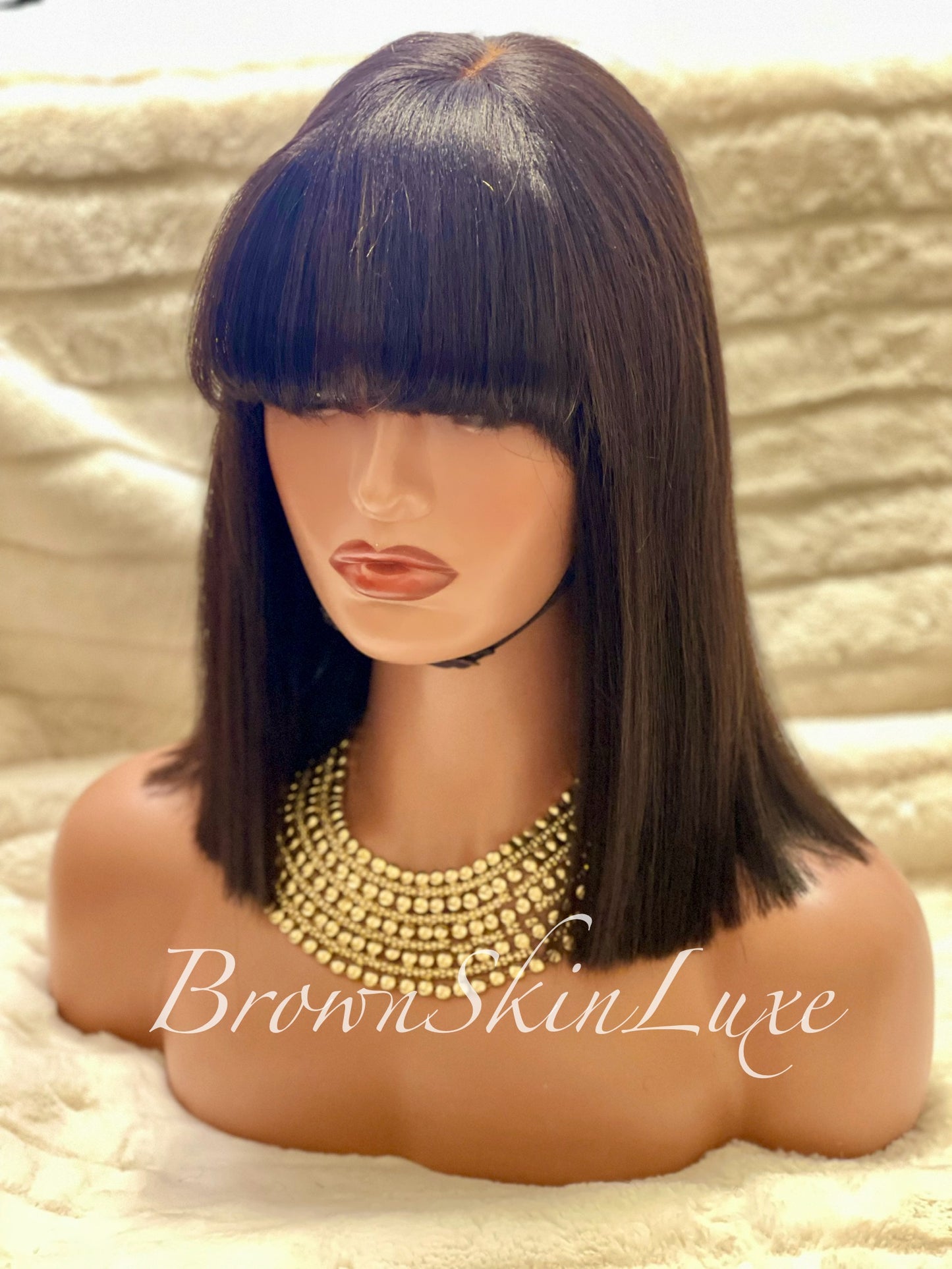 12 Inch Yaki Straight Bob With Bangs  Wig