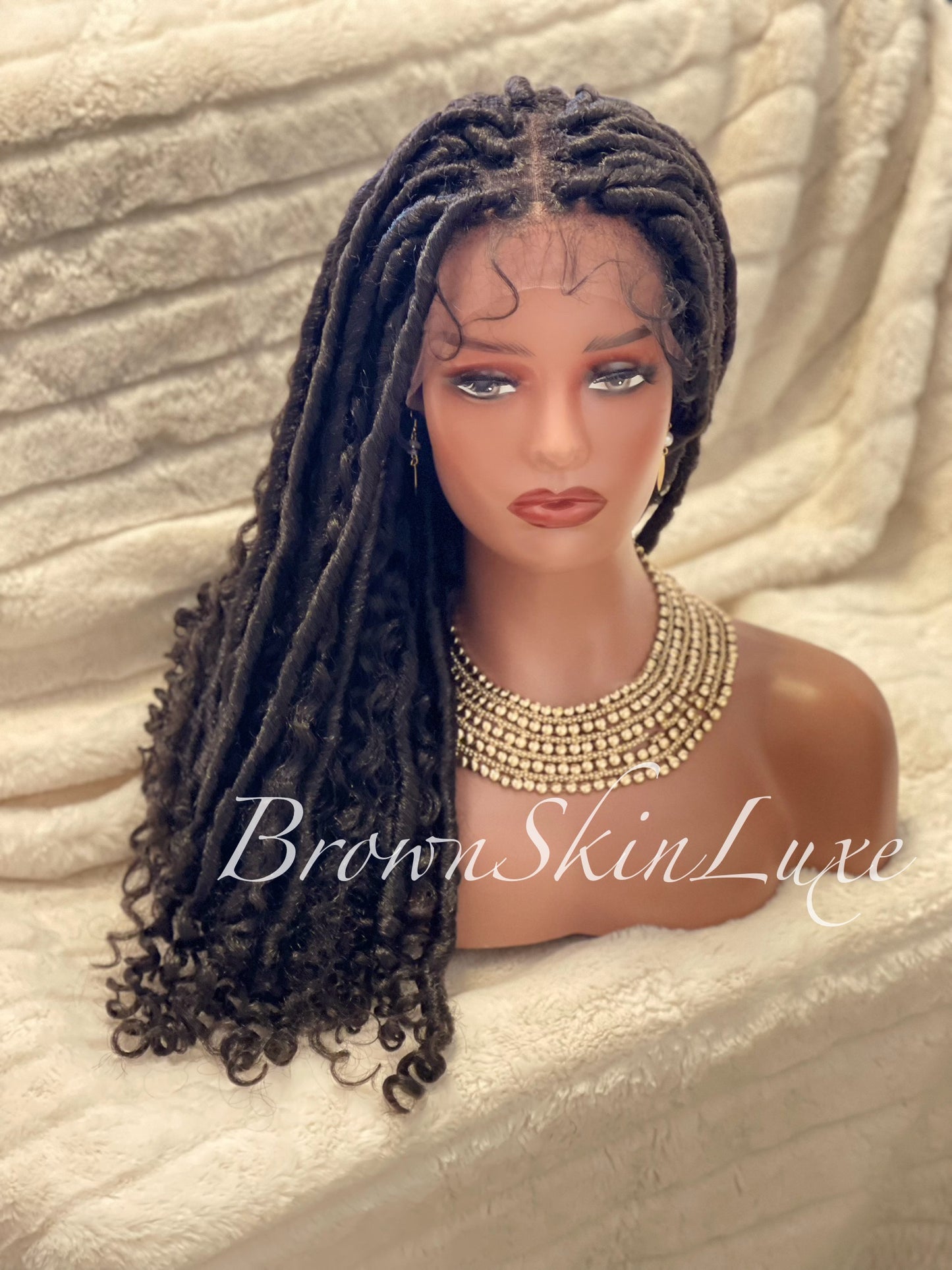 26 Inches Faux Goddess Locs with Curls Braids Lace Closure Wig