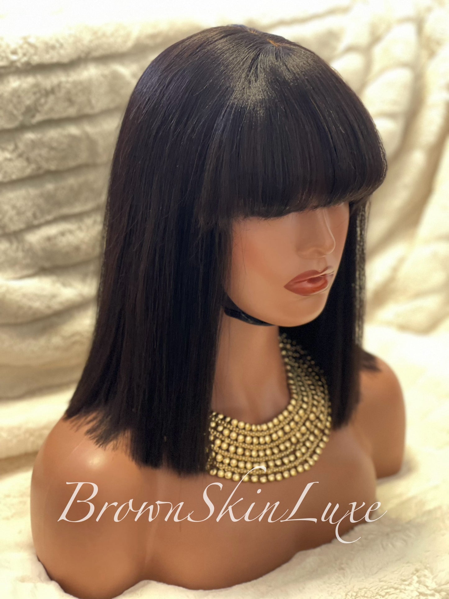 12 Inch Yaki Straight Bob With Bangs  Wig