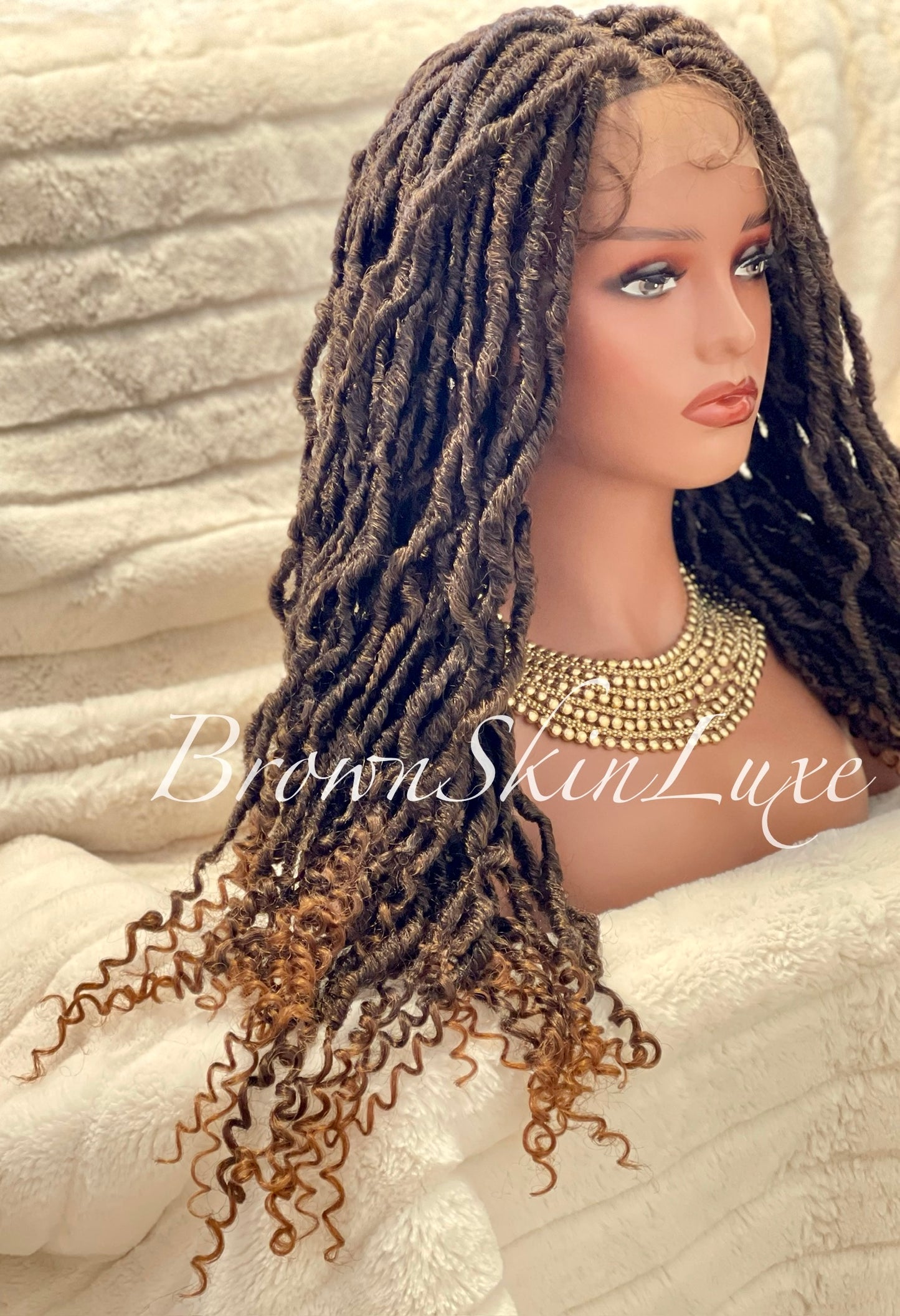 26 Inches Deep Curl Ends Boho Goddess Locs Lace Closure Wig