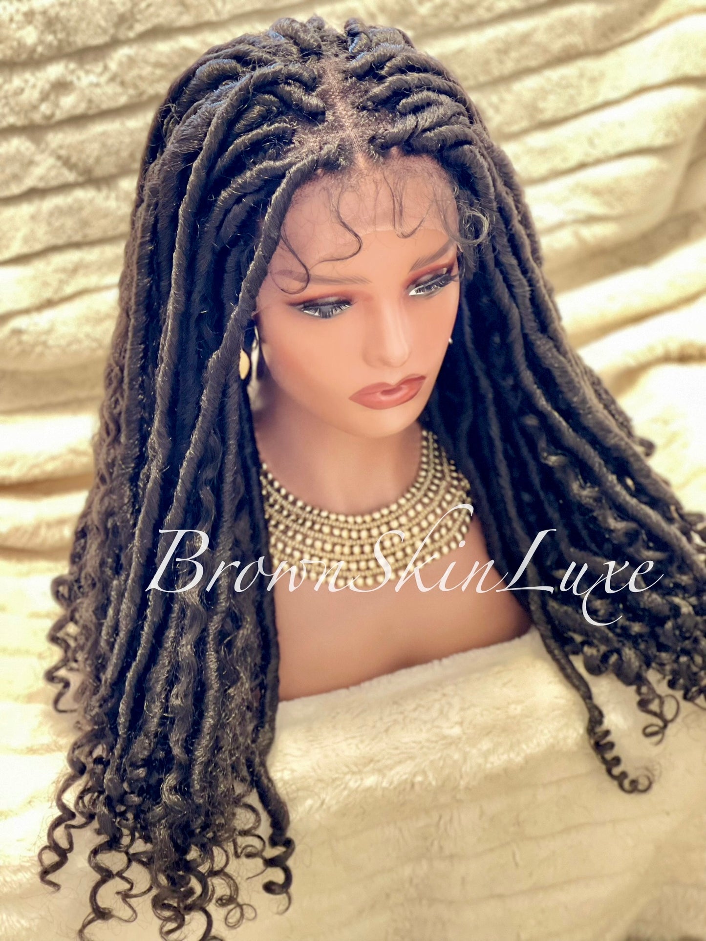 26 Inches Faux Goddess Locs with Curls Braids Lace Closure Wig