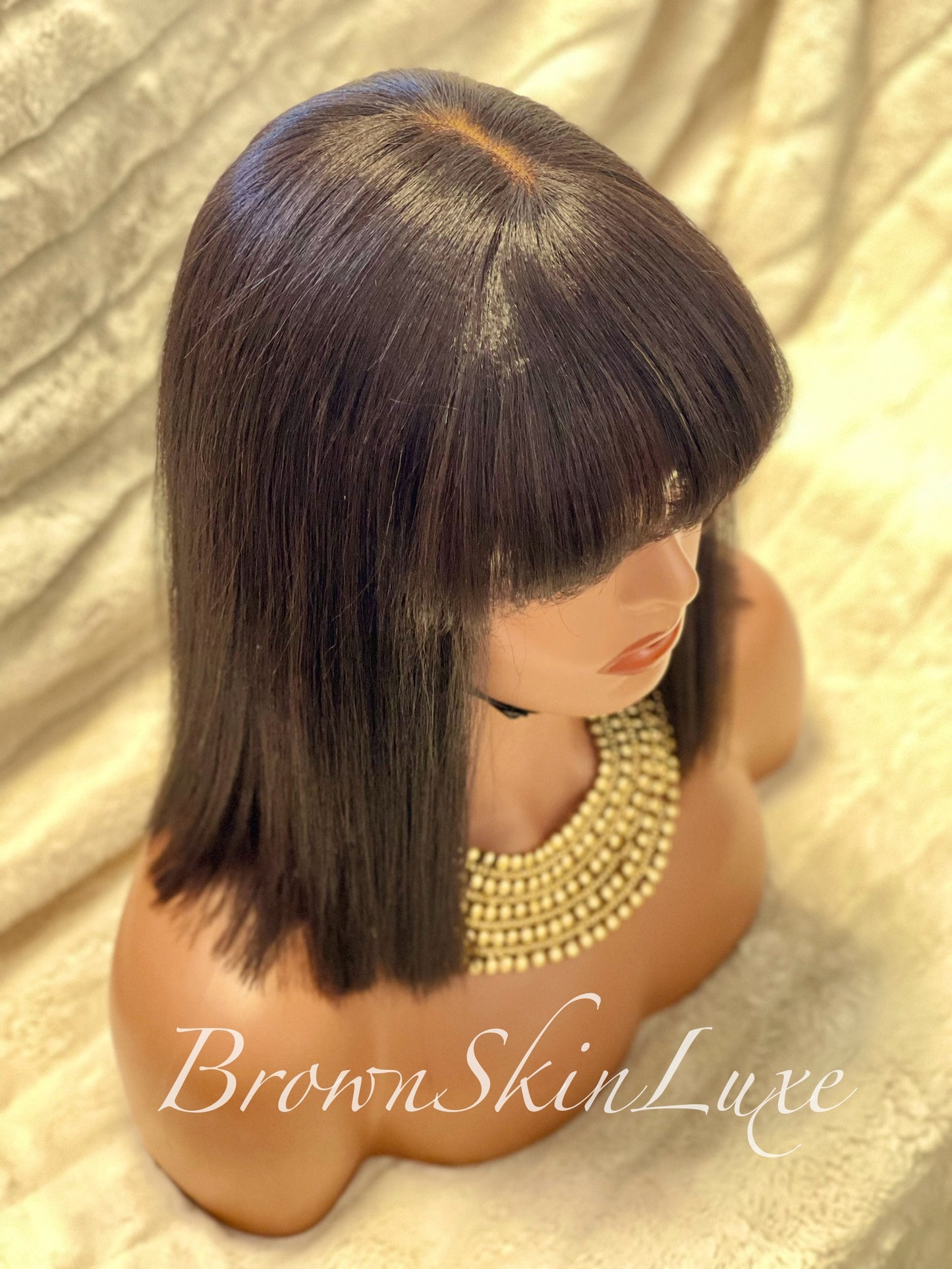 12 Inch Yaki Straight Bob With Bangs  Wig