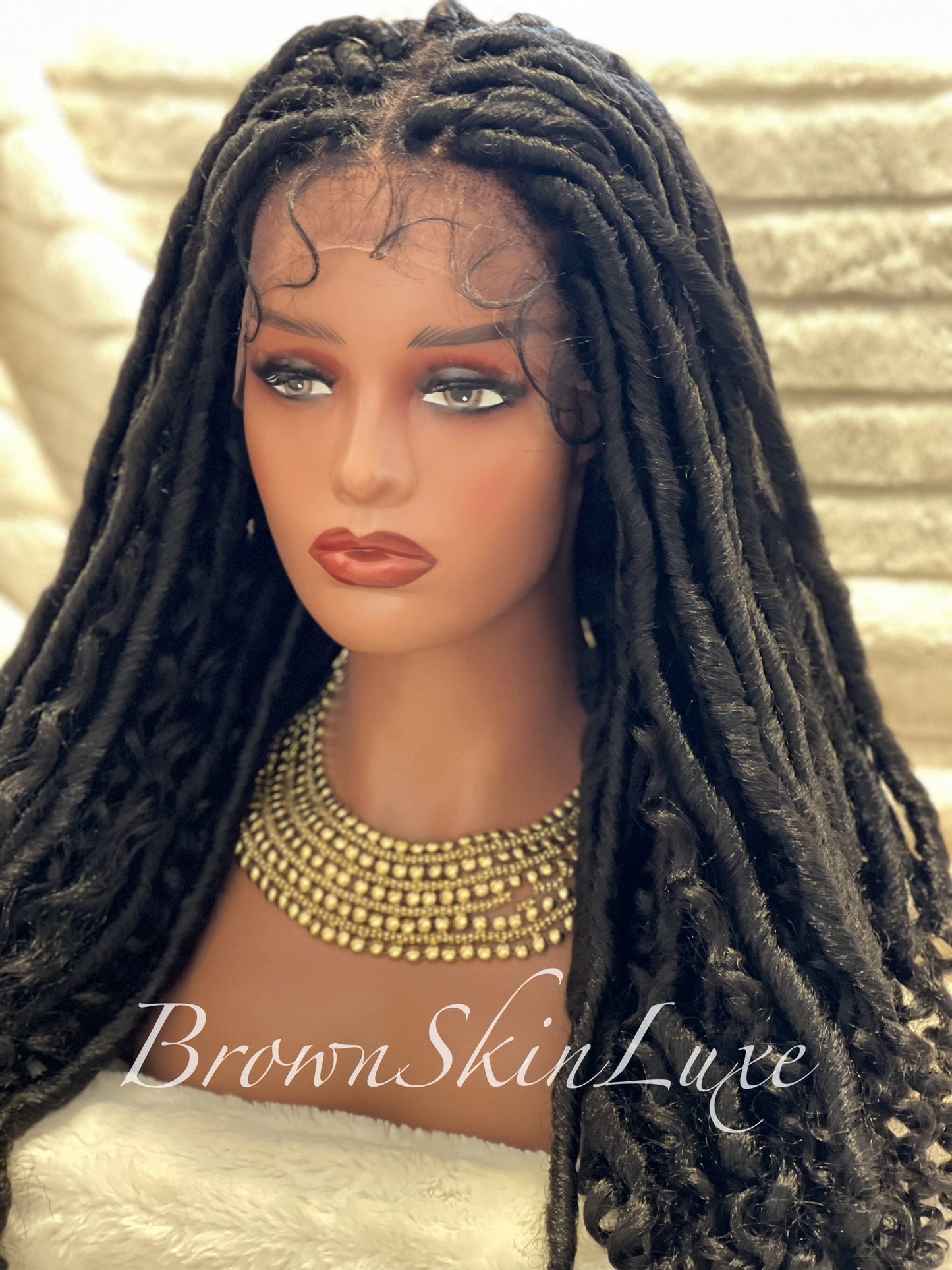 26 Inches Faux Goddess Locs with Curls Braids Lace Closure Wig