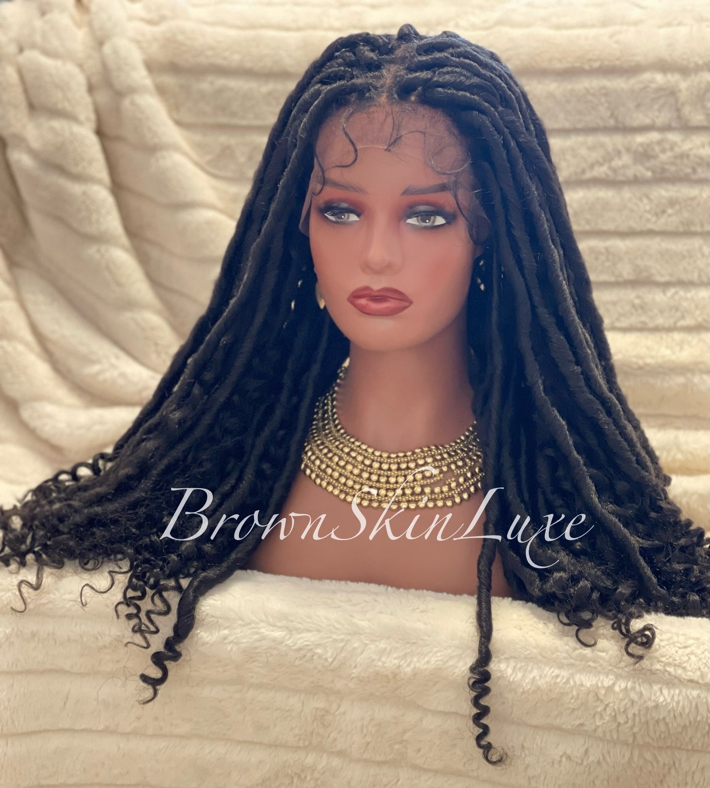 26 Inches Faux Goddess Locs with Curls Braids Lace Closure Wig