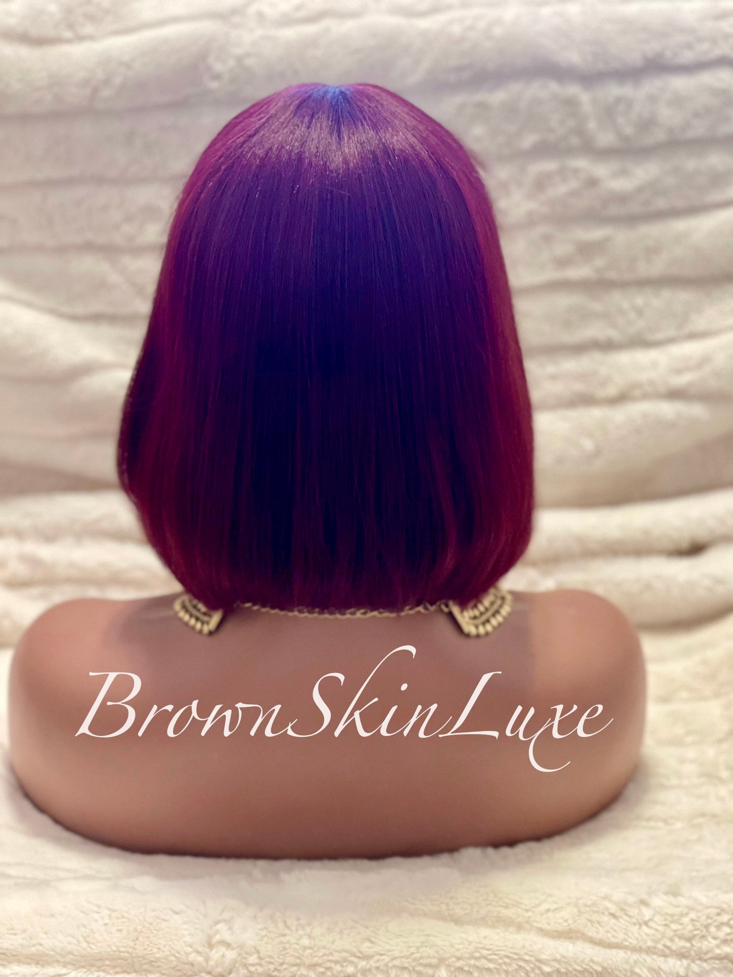 10Inches Reddish Purple Layered Cut Bob with Bangs