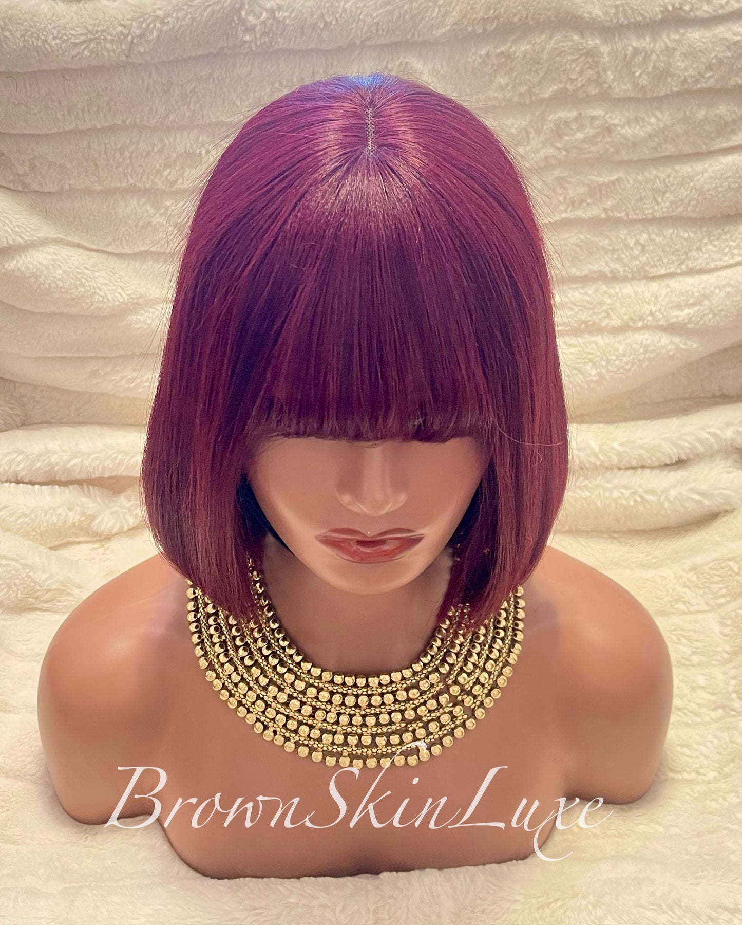 10Inches Reddish Purple Layered Cut Bob with Bangs