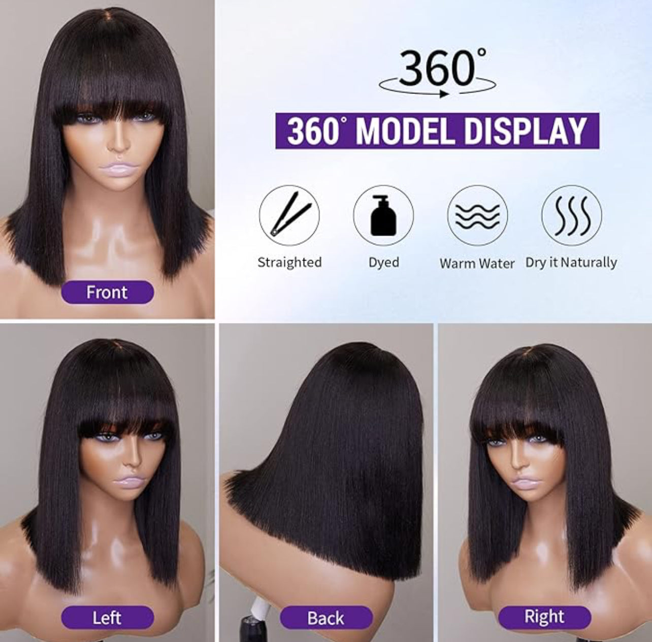 12 Inch Yaki Straight Bob With Bangs  Wig