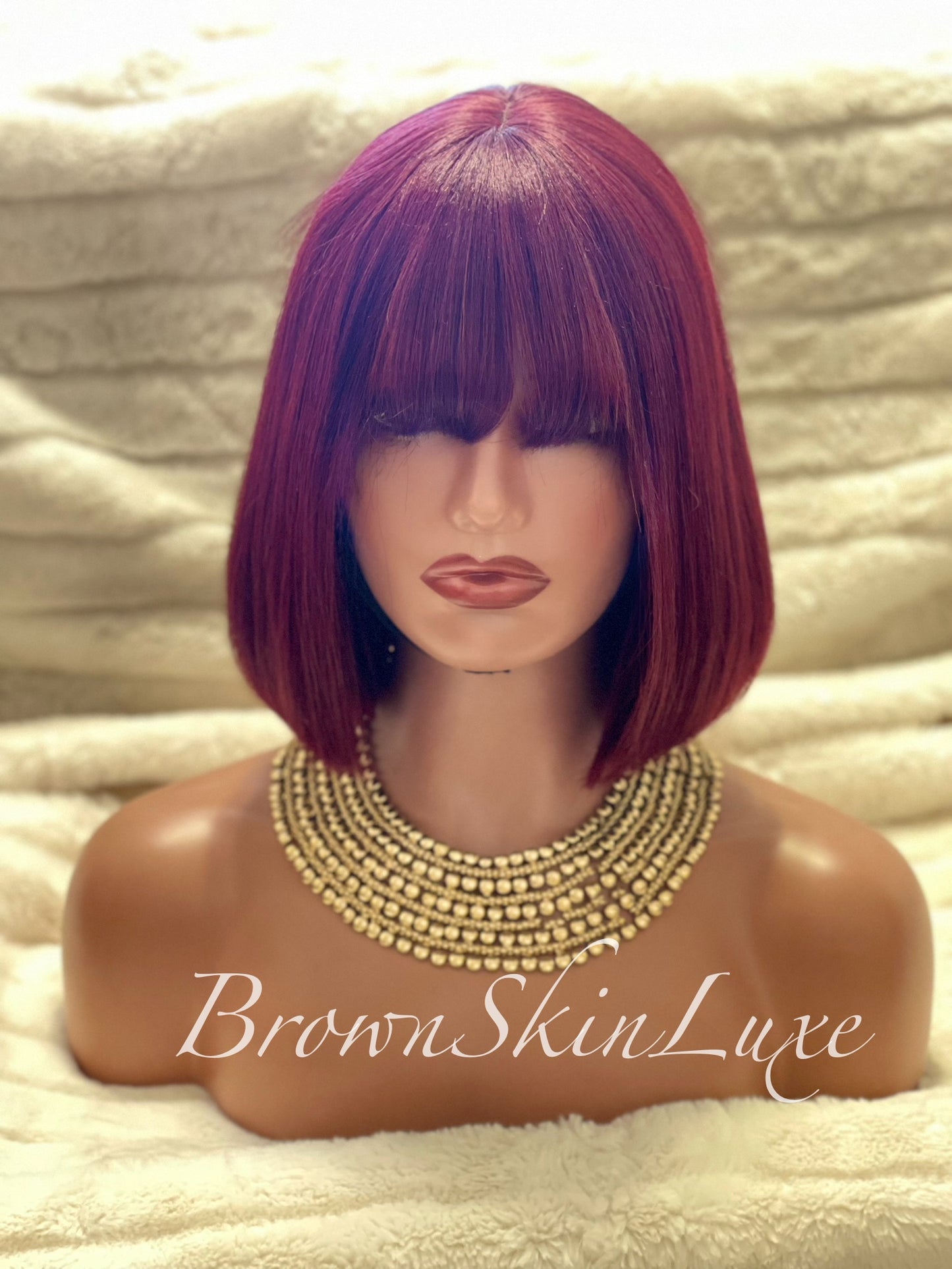 10Inches Reddish Purple Layered Cut Bob with Bangs